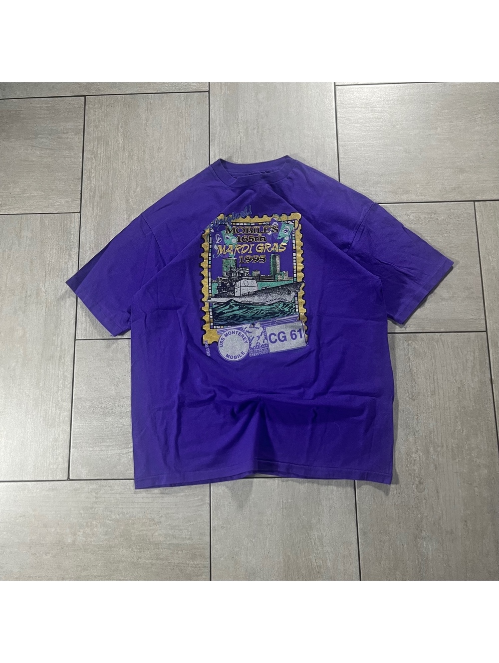Vintage Hanes Mardi Gras Graphic T-Shirt Purple XL